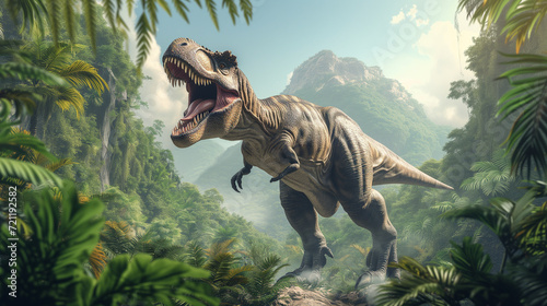 AI imagination of a Tyrannosaurus Rex dinosaur. AI generated. photo