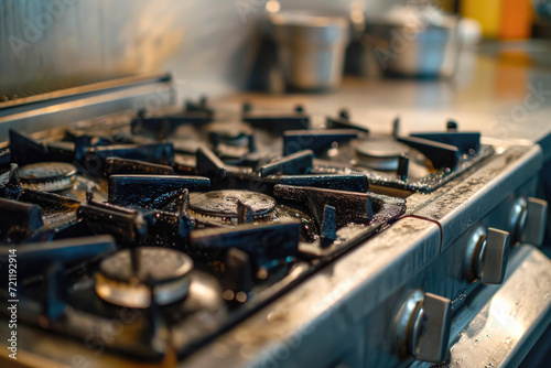 Close up of a gas stove in a kitchen. Selective focus.