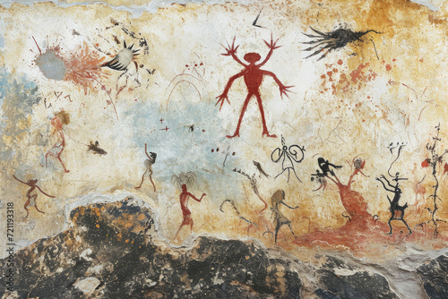 Terracotta painting in Cappadocia, Turkey. An ancient cave painting shows how an artificial intelligence destroys all life on earth.
