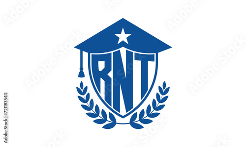 RNT three letter iconic academic logo design vector template. monogram, abstract, school, college, university, graduation cap symbol logo, shield, model, institute, educational, coaching canter, tech photo