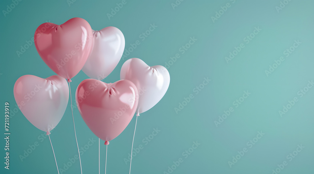 Whispers of Affection - Pastel Heart Balloons on Aquamarine