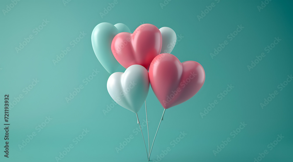 Love is in the Air - Heart-Shaped Balloons on Mint Background