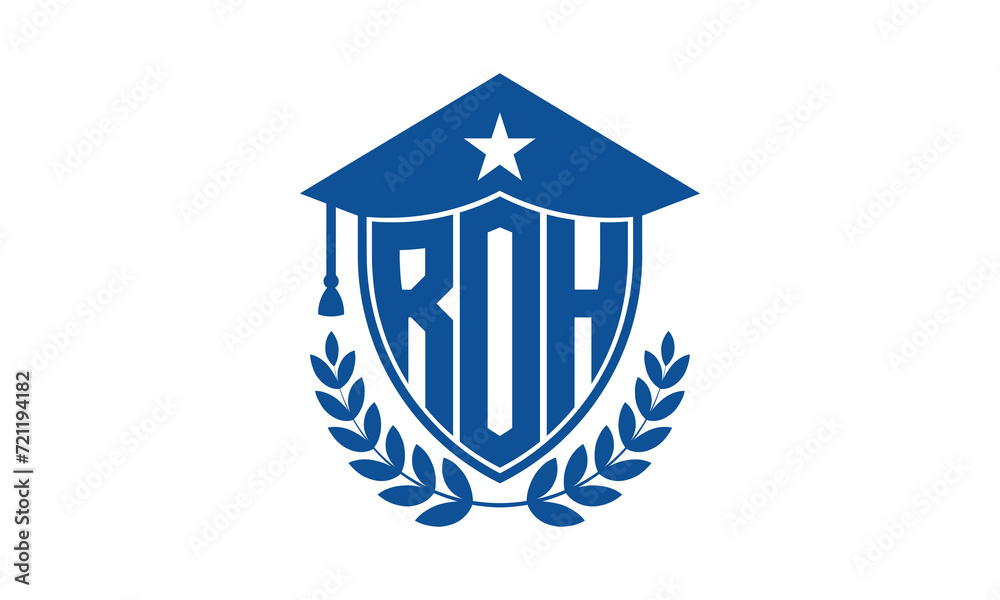 ROH three letter iconic academic logo design vector template. monogram, abstract, school, college, university, graduation cap symbol logo, shield, model, institute, educational, coaching canter, tech