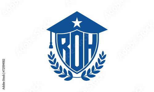 ROH three letter iconic academic logo design vector template. monogram, abstract, school, college, university, graduation cap symbol logo, shield, model, institute, educational, coaching canter, tech