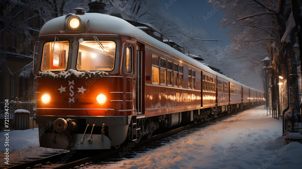 train on the snowy railway