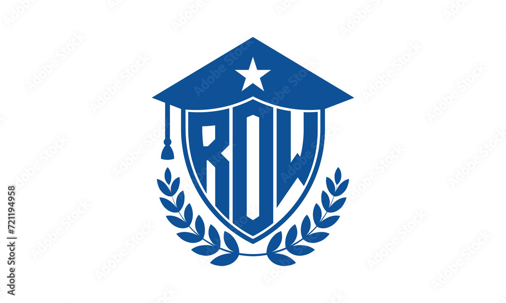 ROW three letter iconic academic logo design vector template. monogram, abstract, school, college, university, graduation cap symbol logo, shield, model, institute, educational, coaching canter, tech ROW three letter iconic academic logo design vector template. monogram, abstract, school, college, university, graduation cap symbol logo, shield, model, institute, educational, coaching canter, tech