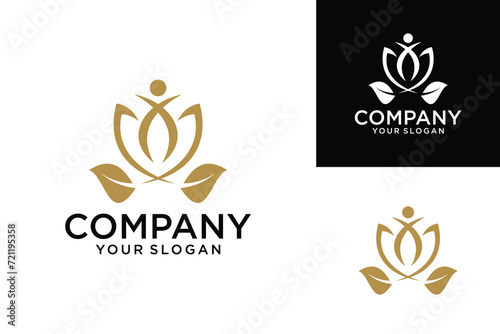 Yoga Logo Template Yoga logo vector emblem Abstract person flower balance logo type. Creative spa, teacher vector sign
