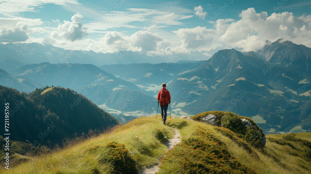 Austria Salzkammergut Hiker walking alone