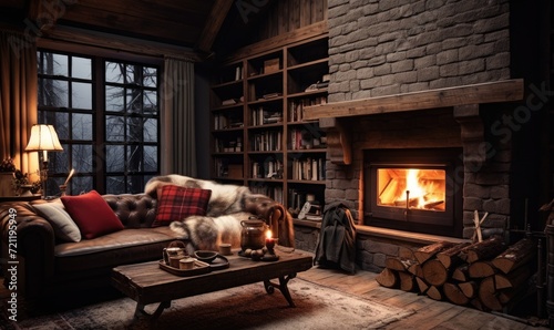A Cozy Living Space With Stylish Decor and a Warm Hearth