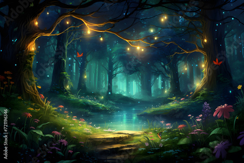 forest with fireflies background