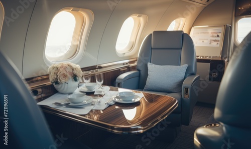 Photo of an Airplane Interior with a Convenient Dining Area