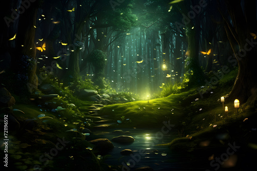 forest with fireflies background