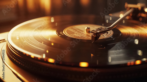 A Vintage Vinyl Record Player Illuminated in Warm Light