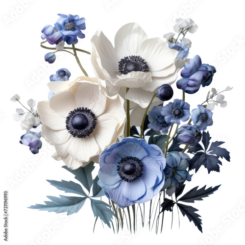 flower - Anemone in white, blue, and navy blue.
