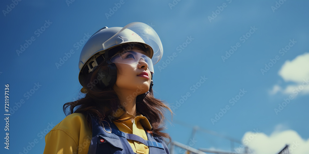 Engineer women with helmet and safety cloth Engineer women with helmet and safety cloth