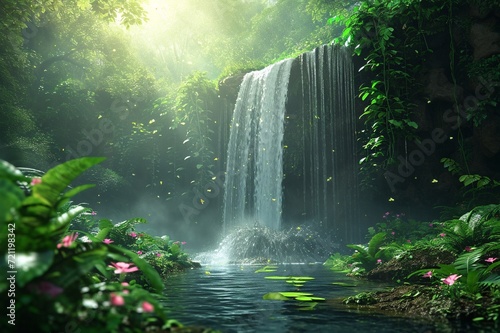 waterfall in deep forest .