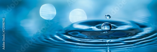 Clean water background, drop falling in blue water surface
