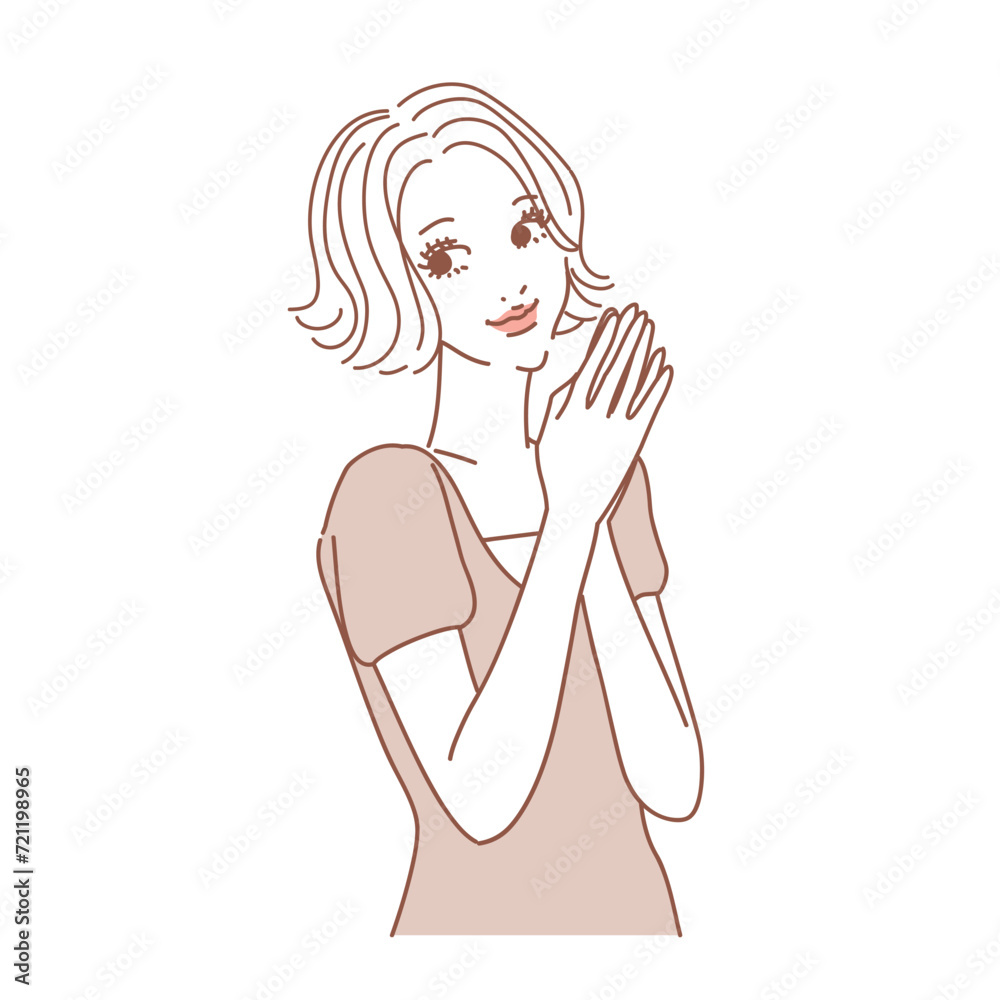 ショート巻き髪の大人っぽい女性上半身