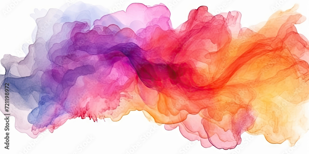 abstract colorful watercolor painting, Bright watercolor blue-red orange purple  stain drips on white background