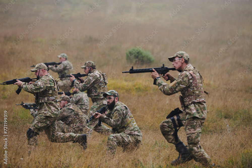 A disciplined and specialized military unit, donned in camouflage, strategically patrolling and maintaining control in a high-stakes environment, showcasing their precision, unity, and readiness for A disciplined and specialized military unit, donned in camouflage, strategically patrolling and maintaining control in a high-stakes environment, showcasing their precision, unity, and readiness for