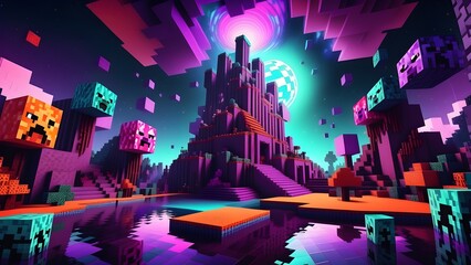 Rollo Minecraft Psychedelische Würfelwelt in Neonfarben  © Janis
