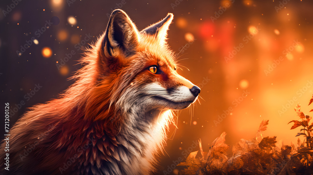 Red fox in the autumn forest. Close up portrait of a wild animal. AI Generated