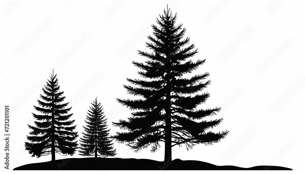 set of treesLarch or Spruce Silhouette: A Black and White Illustration