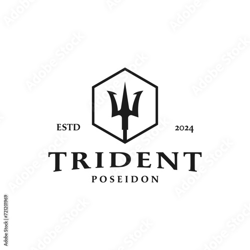 Vintage Trident Harpoon of Poseidon Logo Design Concept Vector Illustration