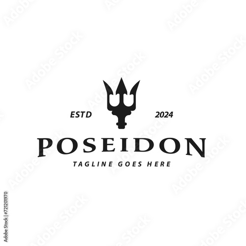 Vintage Trident Harpoon of Poseidon Logo Design Concept Vector Illustration photo
