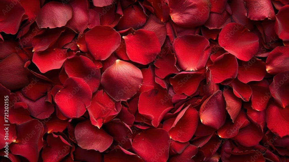Beautiful red rose petals as background, top view