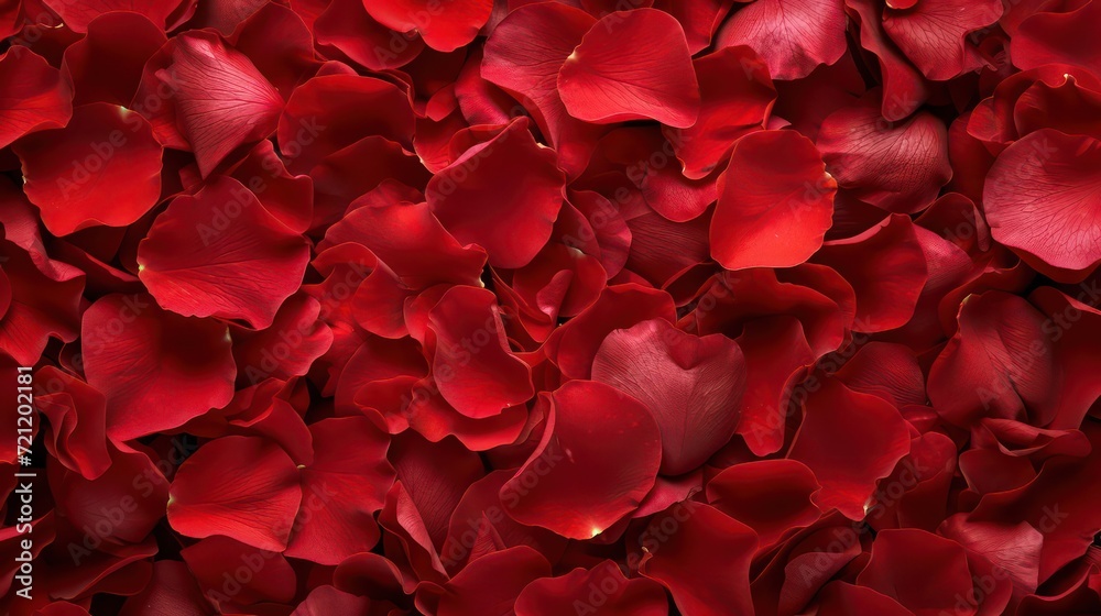 Beautiful red rose petals as background, top view - obrazy, fototapety, plakaty 