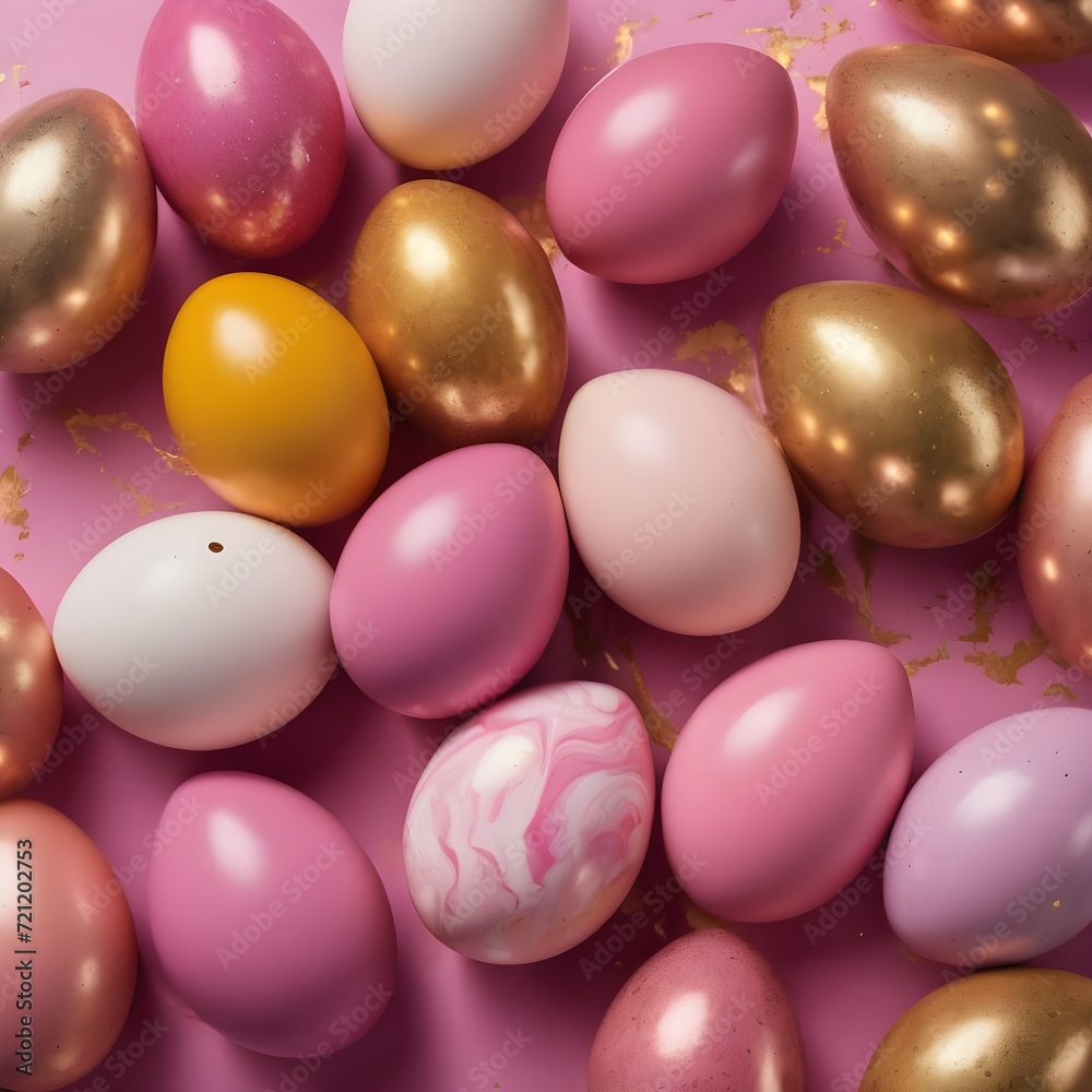 a group of marbled eggs sitting next to each other on a pink and yellow surface with gold flecks. a group of marbled eggs sitting next to each other on a pink and yellow surface with gold flecks.