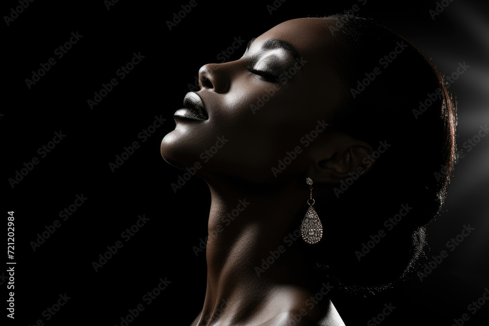 Beautiful African American young woman with smooth healthy skin, cosmetics, health concept