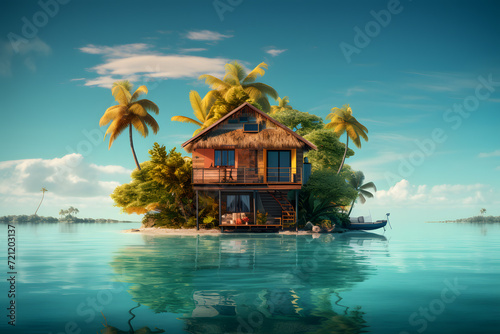 Floating House on a Tropical Island