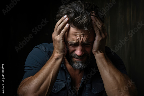 man with headache and migraine holds his head © Michael