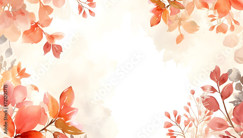 Watercolor floral background in pink and orange hues with copy space. Decorative borders featuring a watercolor floral design with peach and pink flowe.rs