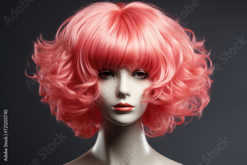 Mannequin head in a stylish pink wig
