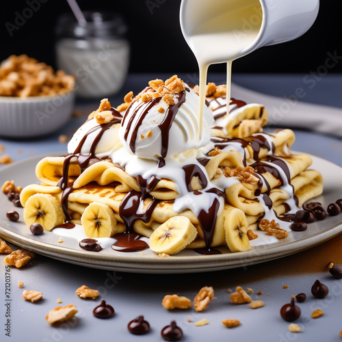 ice cream with banana chocolate crepe