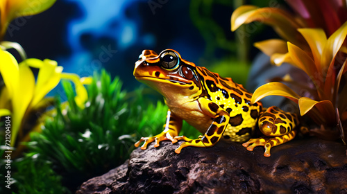 Frog sitting on a branch in the rainforest. Wildlife scene from nature. 3D rendering