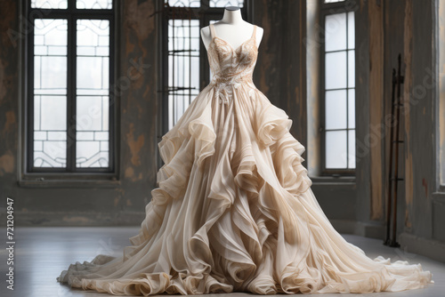 Luxury steel wedding dress in a bridal salon