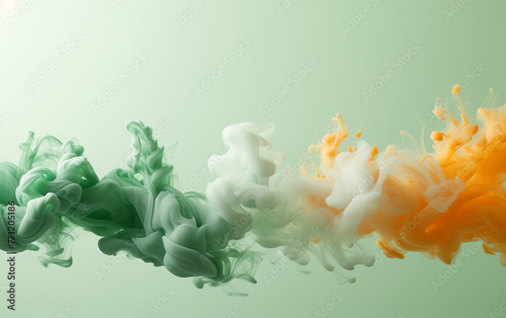 Fototapeta premium Irish flag formed by liquid ink colors. St Patrick's day abstract background.