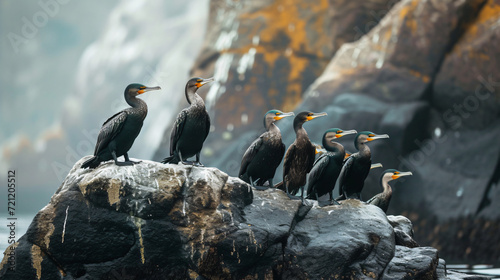 Cape cormorants sitting on rock photo