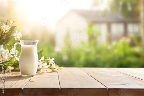 Fresh milk on wooden table photo
