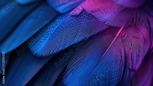 Plumage of tropical unusual fairy birds blue purple feathers as background