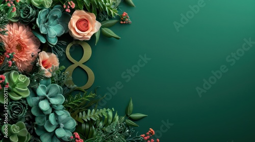 Beautiful greeting card on March 8 with flowers. Congratulations on International Women 's Day photo