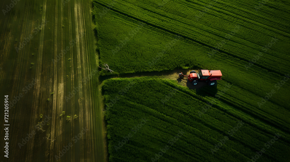Tractor Plowing Through Green Fields Creating Neat Rows Tractor Plowing Through Green Fields Creating Neat Rows