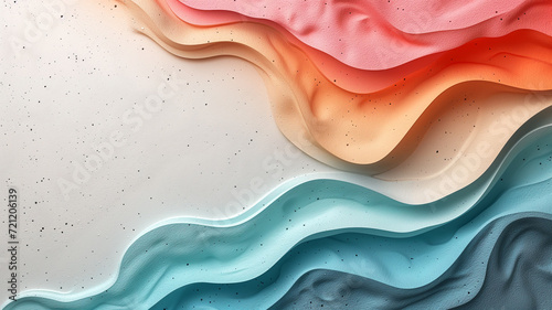 Colorful Abstract Waves Artwork: A Blend of Textured Pink, Orange, Blue Waves on a Speckled White Background, Ideal for Modern Interior Decor