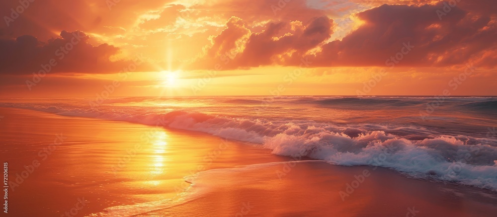 Breath-taking Sunset over a Serene Beach - A Captivating Sunset that Transforms the Beach into a Mesmerizing Haven