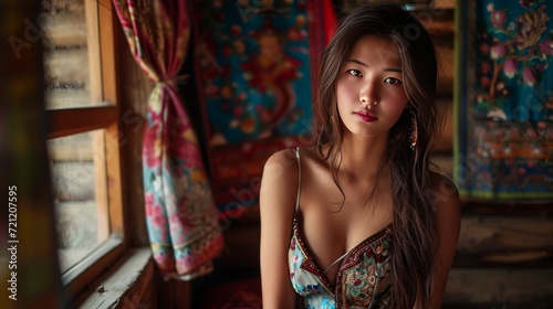Beautiful Tibetan Girl Amidst Traditional Decor