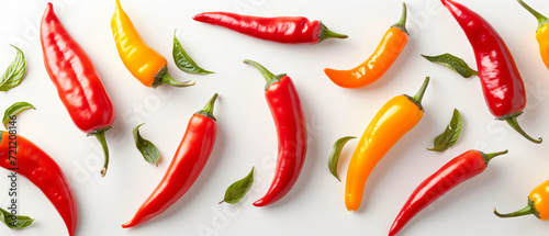 Different hot chili peppers on white background